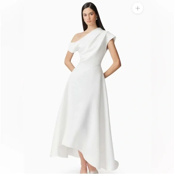 elliatt marissa white one shoulder asymmetrical hem maxi gown dress size medium - Picture 4 of 12